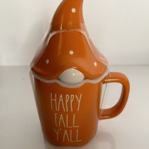 RAE DUNN FALL Y’ALL Mug Cup With Gnome Topper Lid Polka Dot Thanksgiving Coffee